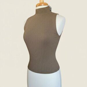 The Drop Karolina Sleeveless High Mock Neck Ribbed Sweater Tank Top Olive Small